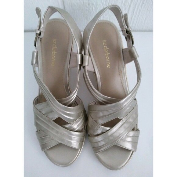 Liz Claiborne Jenson Gold Open Toe Slingback Espadrilles Wedge Heel Sandal 6.5 M - Picture 2 of 10